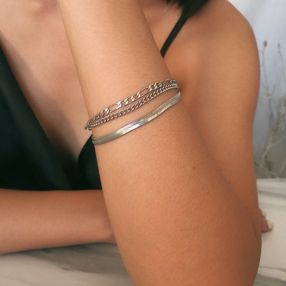 *DAHLIA* Silver Layered Fashion Chain Bracelet
